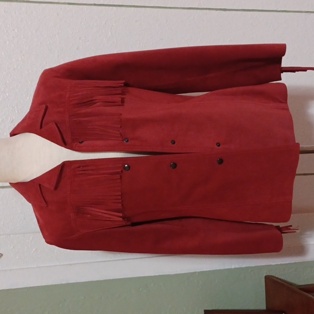 Vintage Suede Red Fringe Jacket Small